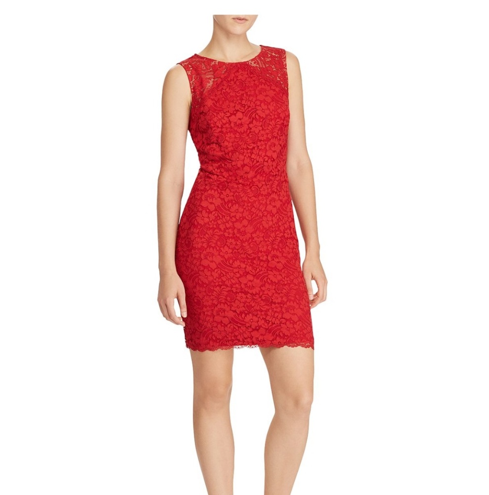 Lauren Ralph Lauren scalloped lace dress - Red